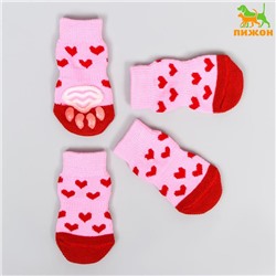 Носки нескользящие "Сердечки", размер L (3,5/5 * 8 см), набор 4 шт, розовые