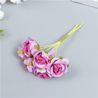 Цветы для декорирования "Роза Амадеус" фиолет 2 оттенка 1 букет=6 цветов 10 см