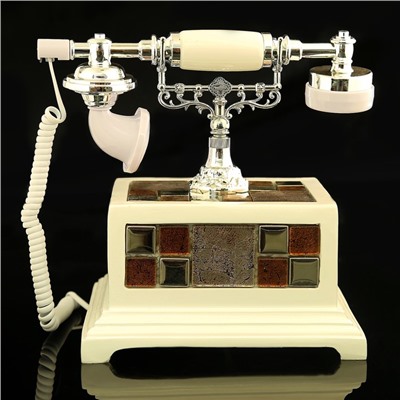 Ретро телефон «Брилиантовая мозаика», прямоугольный, белый, полистоун, 25х17х24 см