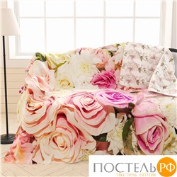 ПЛФЛ004-11293 Плед-покрывало "Цветущие розы", 145*220 см, Флис (100% полиэстер), упаковка: БОПП пакет