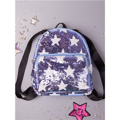Рюкзак для девочки с пайетками, звезды, голубой