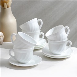 Сервиз чайный Доляна «Дива», 12 предметов: 6 чашек 190 мл, 6 блюдец, опаловое стекло