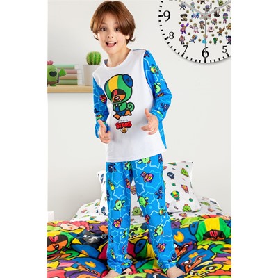 Пижама с брюками для мальчика Juno SS22BJ0600 Brawl stars белый/голубой