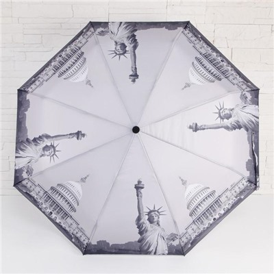 Зонт автоматический «Города», 3 сложения, 8 спиц, R = 46 см, цвет чёрный/белый МИКС