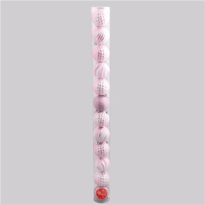 Набор шаров пластик d-6 см, 12 шт "Зефир" розовый