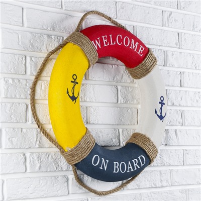 Спасательный круг с бечевкой "welcome on board", якори, 7*50*50 см, разноцветный