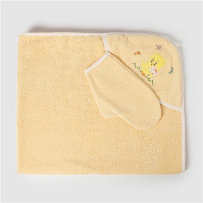 Набор для купания (полотенце-уголок, рукавица), размер 100х110 см, цвет жёлтый (арт. К24)