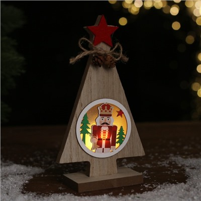 Новогодний декор с подсветкой «Ёлка со звездой и щелкунчик» 9 × 4,5 × 17 см