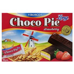 Шоколадные пирожные со вкусом клубники Чоко Пай Choco Pie Long Virosco (12 шт.), Вьетнам Акция