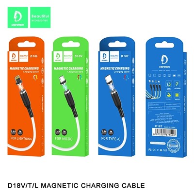 Кабель USB - Micro DENMEN D18V магнитный (белый) 1м