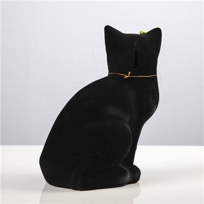 Копилка "Кошка Мурка" флок, чёрная, задувка золото, микс