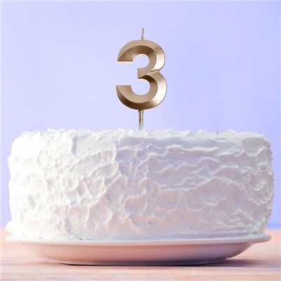 Свеча в торт цифра "3" , шампань, 3,5 х 12 см