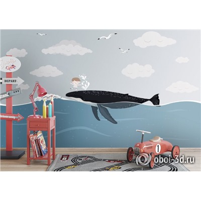 3D Фотообои «Мальчик и кит»