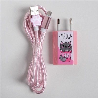 Набор кабель USB - micro USB и штекер «Котозаряд», 1 м