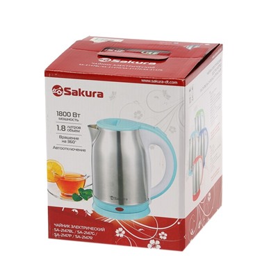 Чайник электрический Sakura SA-2147R, 1800 Вт, 1.8 л, металл, красный