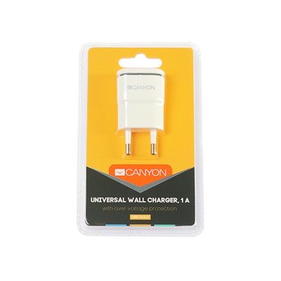 Сетевое зарядное устройство Canyon, USB, 1 А, белое