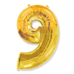 Шар фольгированный 40" "Цифра 9", цвет золотой