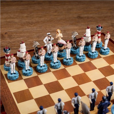Шахматы сувенирные "Морские истории", h короля=8 см, пешки=6 см, 36 х 36 см