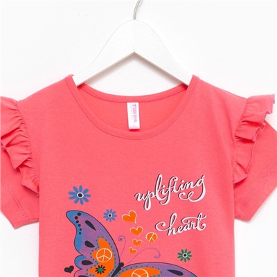 Комплект для девочки (футболка/шорты), цвет коралловый, рост 128 см