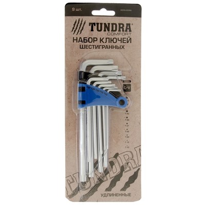 Набор ключей TUNDRA, TORX Tamper, удлиненные, CrV, TT10 - TT50, 9 шт.