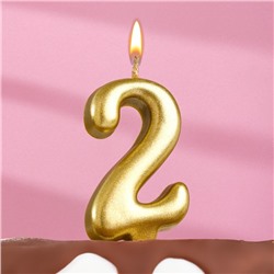 Свеча для торта цифра "Овал" золотая "2", большая, 7 см