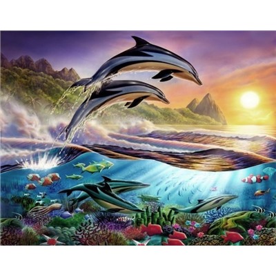 Картина по номерам 40х50 - Игра дельфинов