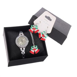 Подарочный набор 3 в 1 "Новый год": наручные часы d=2.7 см, серьги, кулон