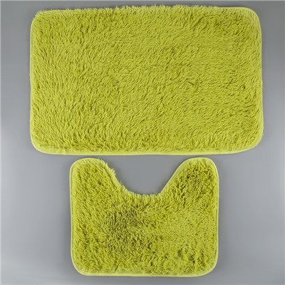 Набор ковриков для ванны и туалета Доляна «Пушистик», 2 шт: 40×50, 50×80 см, цвет зелёный