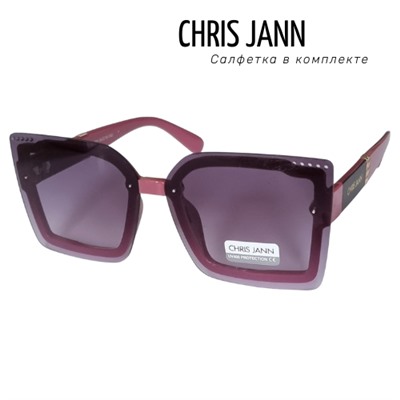 Очки солнцезащитные CHRIS JANN с салфеткой женские тёмно-розовые дужки