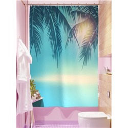Фотоштора для ванной Солнце сквозь пальмы