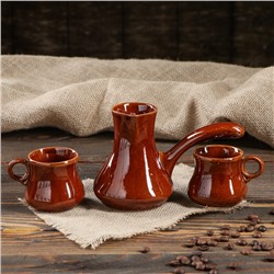 Кофейный набор "Турка и 2 чашки", коричневый
