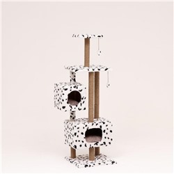 Домик-когтеточка "Квадратный с площадкой и полкой" для кошек, 65х51х173 см, джут, далматинец