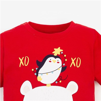 Пижама детская (футболка, брюки) «Медведь и Пингвин», цвет красный/белый, рост 74 см
