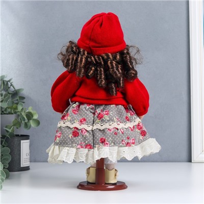 Кукла коллекционная керамика "Лиза в платье с цветами, в красном жакете" 30 см