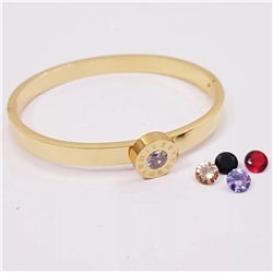 Женский жёсткий браслет на руку с фианитами цвет жёлтое золото сталь со съёмными камнями