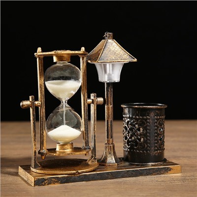 Песочные часы "Уличный фонарик", сувенирные, с подсветкой, карандашницей, 6.5 х 15.5 х 14.5 см, микс