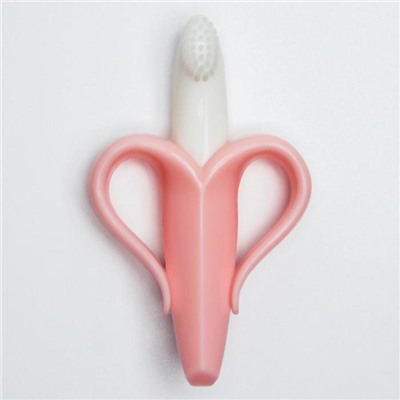 Детская зубная щетка, прорезыватель - массажер, прорезыватель «Банан», силикон, с ограничителем, от 3 мес., цвет розовый