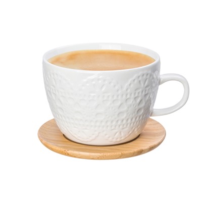 Чашка для капучино и кофе латте 500 мл 14*11,2*8 см "Кружево" + дер. подставка