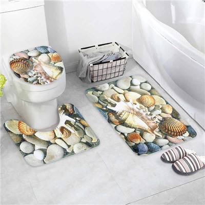 Набор ковриков для ванны и туалета «Ракушки», 3 шт: 37×45, 37×45, 45×75 см