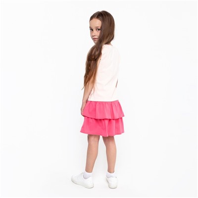 Костюм (футболка, юбка) для девочки, цвет персиковый/коралловый, рост 98 см