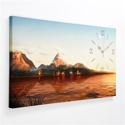 Часы-картина настенные, серия: Природа, "Озеро и горы", 50 х 100 см