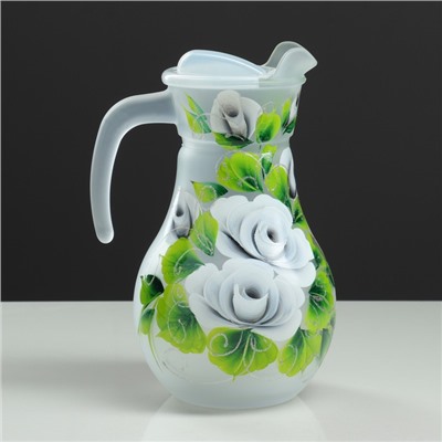 Набор для сока с подносом "Розы" художественная роспись, 6 стаканов 1250/200 мл, белый матов