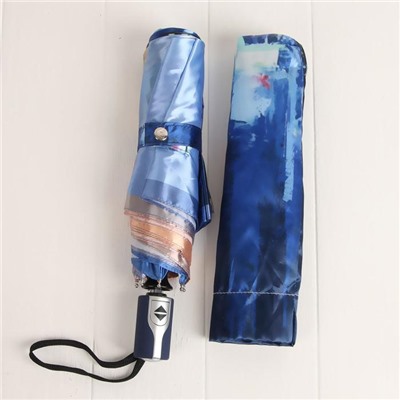 Зонт автоматический, облегчённый, 3 сложения, 8 спиц, R = 51 см, цвет синий