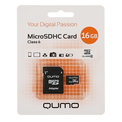 Карта памяти microSDHC Qumo 16 Гб class 6, с адаптером