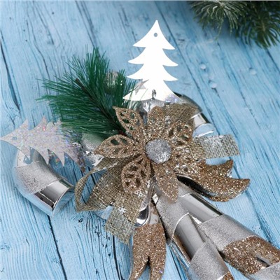 Украшение новогоднее "Рождественские леденцы" с цветком, 13х17 см, серебро