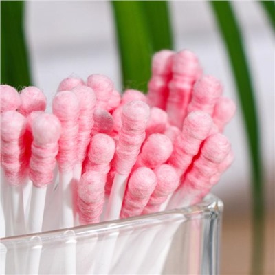 Ватные палочки косметические со спиралевидным намотом розовые по 200 шт п/э пакет МИКС