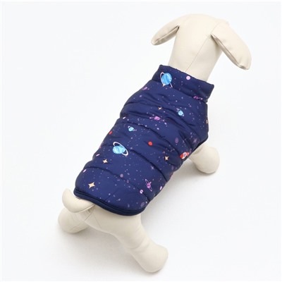 Куртка для собак "Космос", размер L, темно-синяя (ДС 26, ОШ 24, ОГ 34 см)