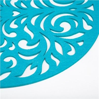 Салфетка декоративная Доляна"Узоры" цвет голубой,d 30 см, 100% п/э, фетр