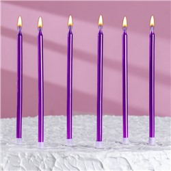 Свечи в торт "Металлик", 6 шт, высокие, 13 см, фиолетовые