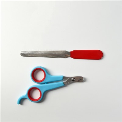 Набор по уходу за когтями: ножницы-когтерезы (отверстие 6 мм) и пилка, сине-красный